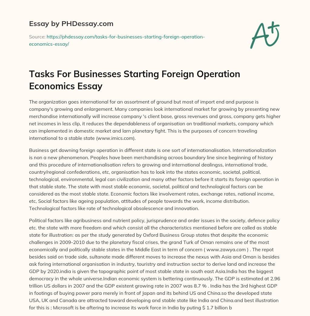 Tasks For Businesses Starting Foreign Operation Economics Essay essay