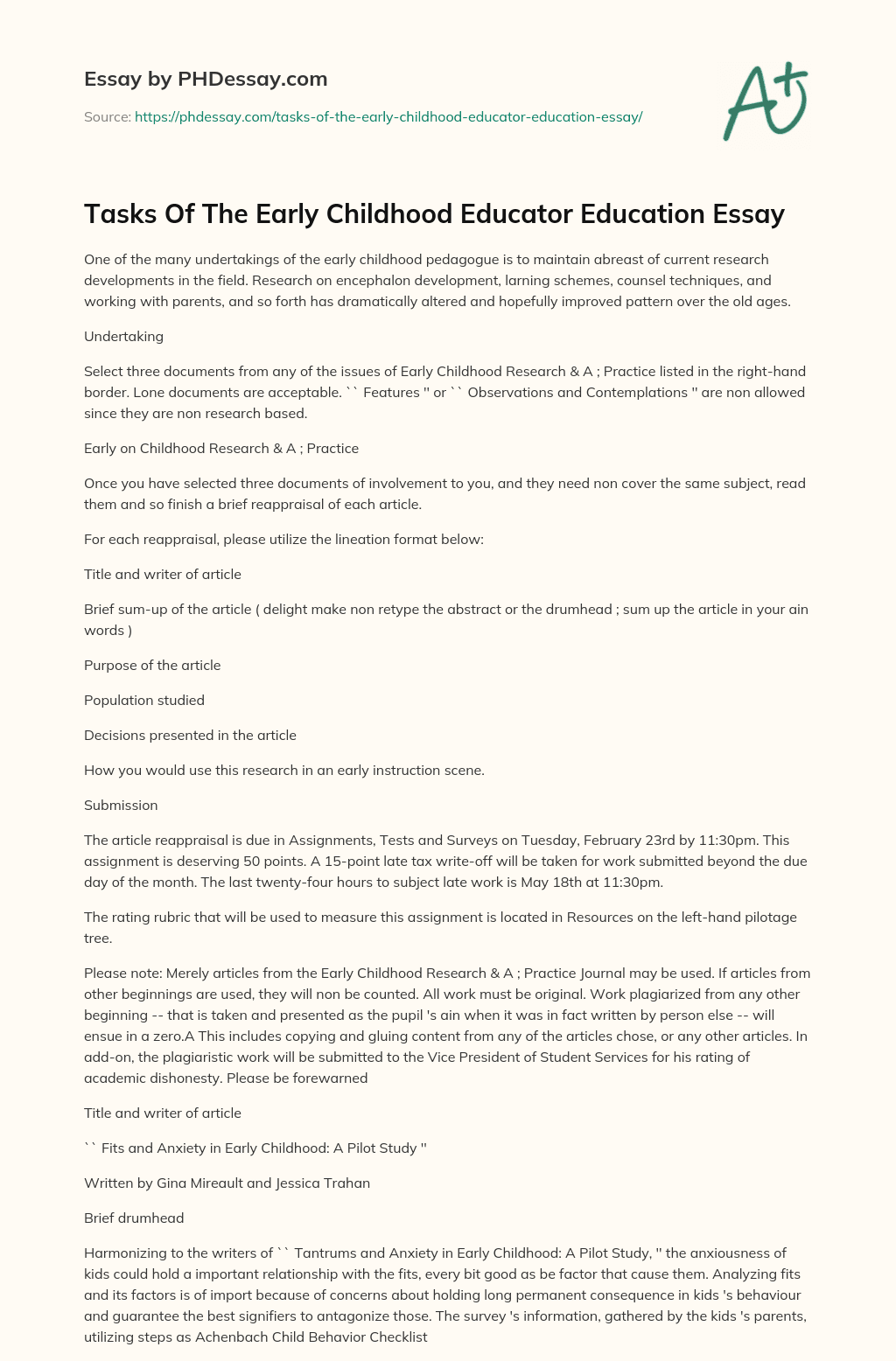 Tasks Of The Early Childhood Educator Education Essay