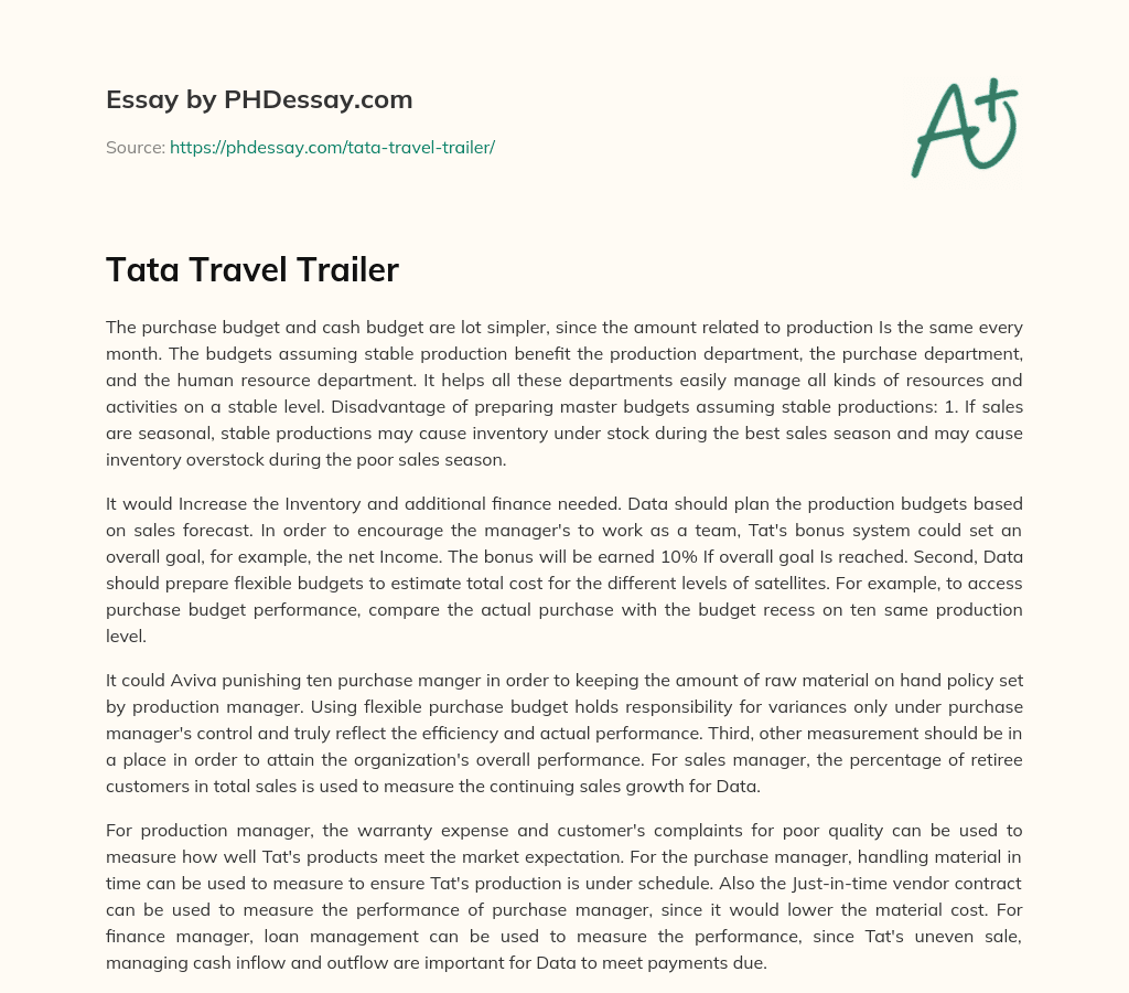 Tata Travel Trailer essay