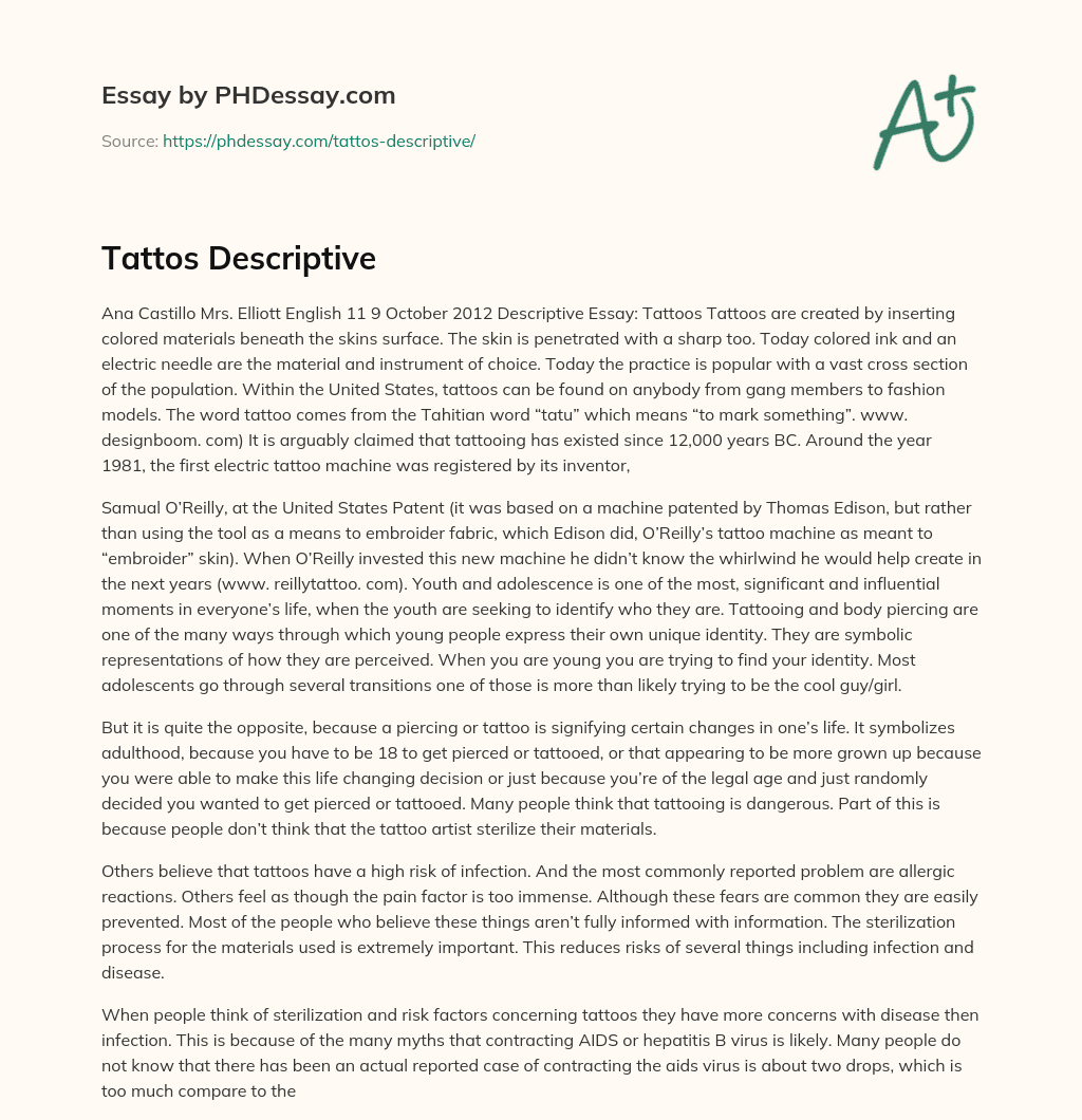Tattos Descriptive essay