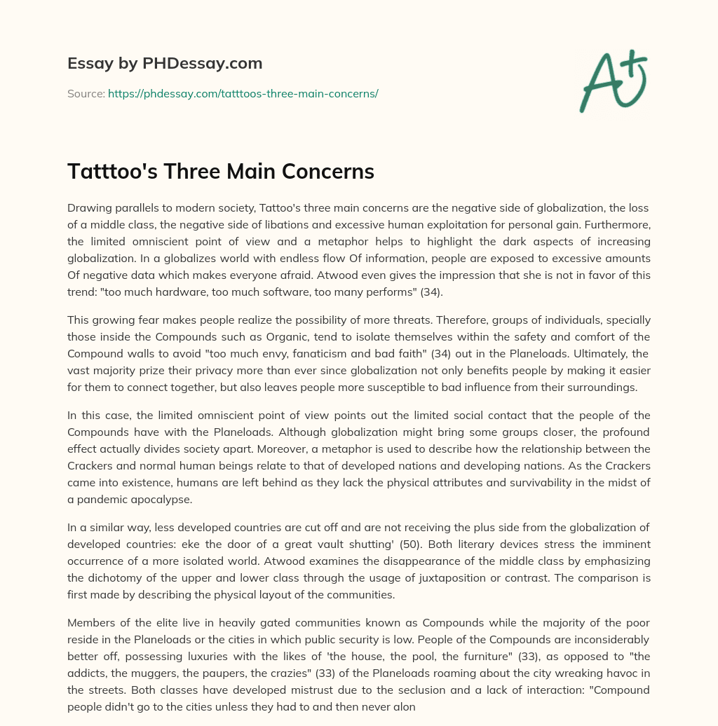 Tatttoo’s Three Main Concerns essay