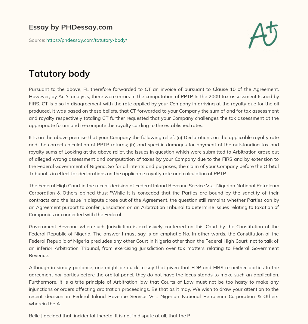 Tatutory body essay
