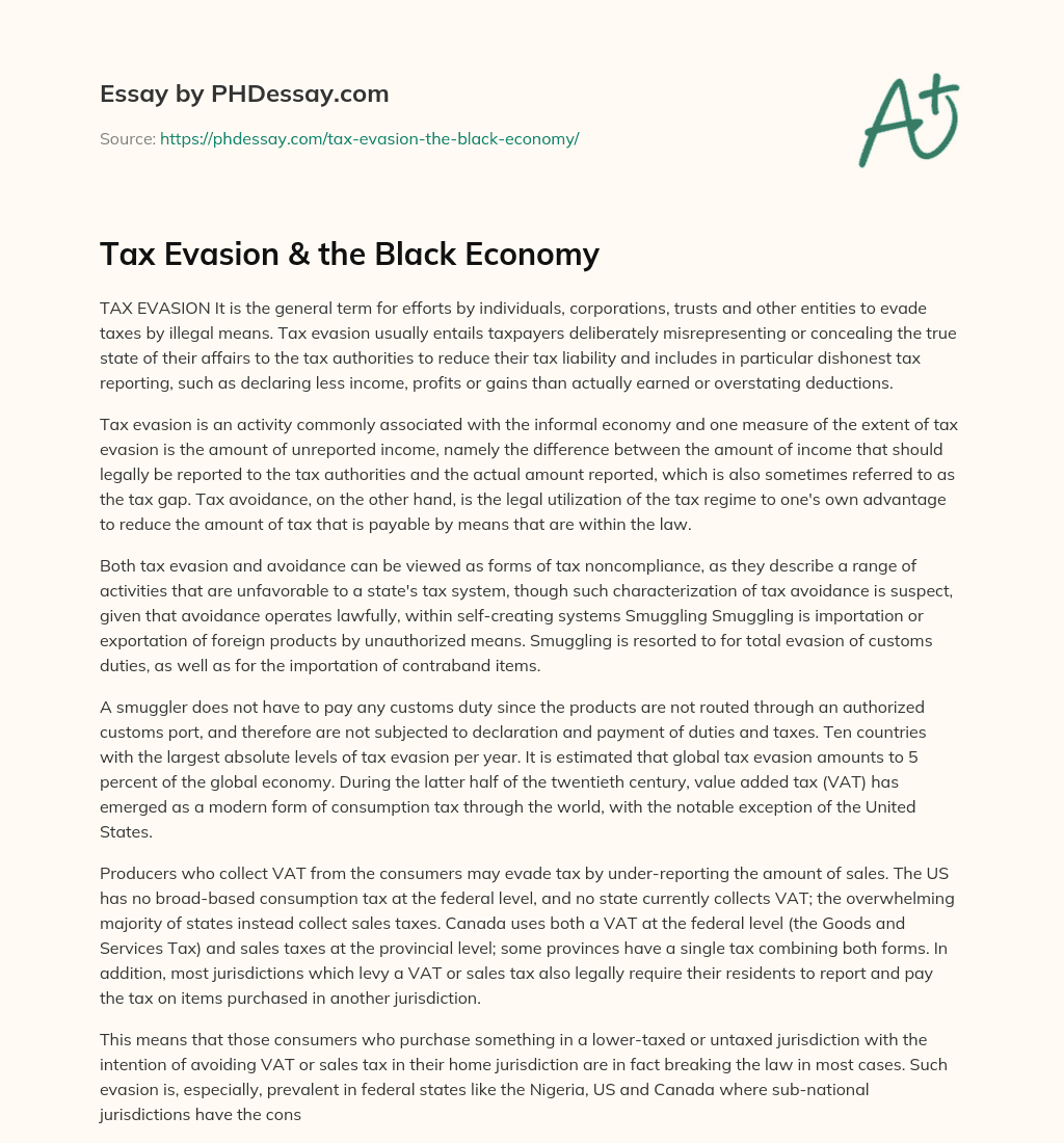 Tax Evasion And The Black Economy essay