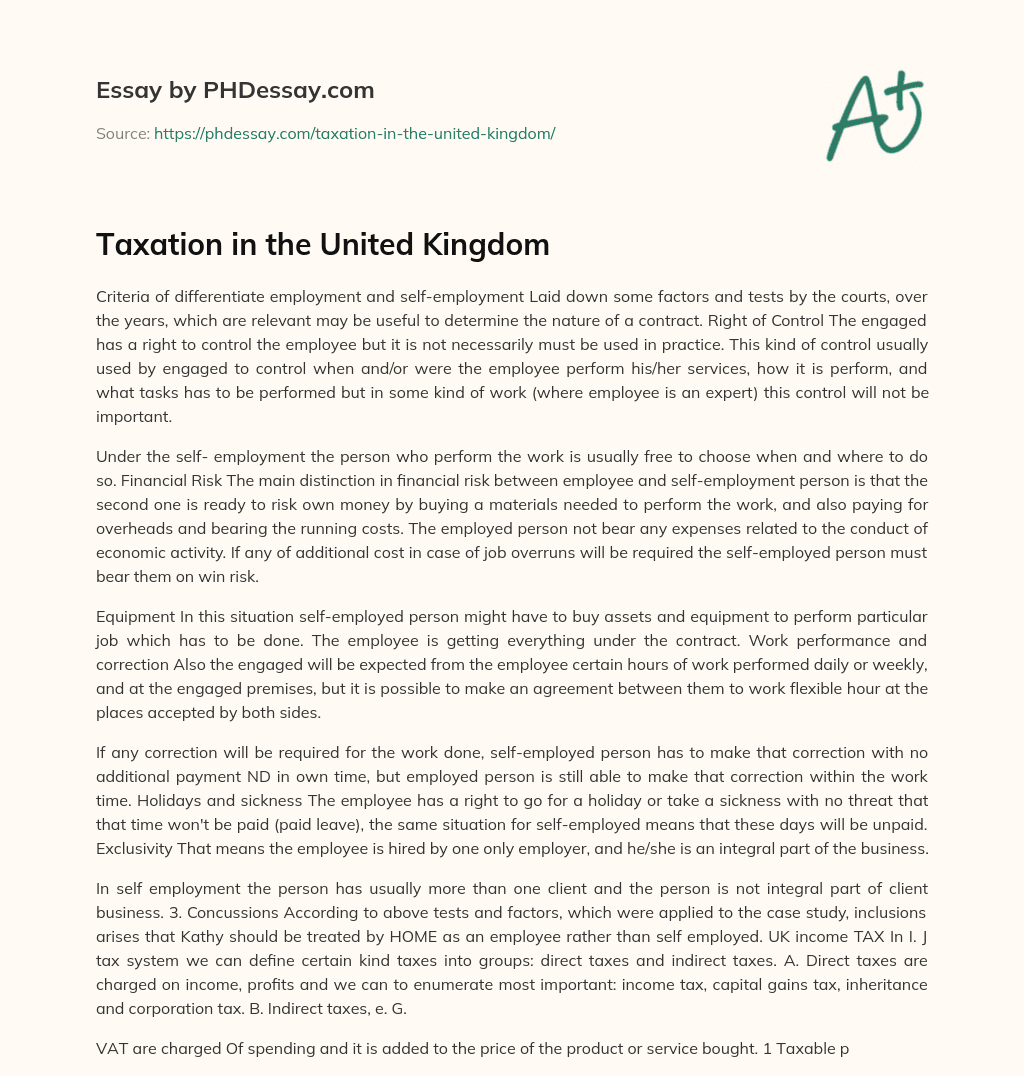 Taxation in the United Kingdom essay