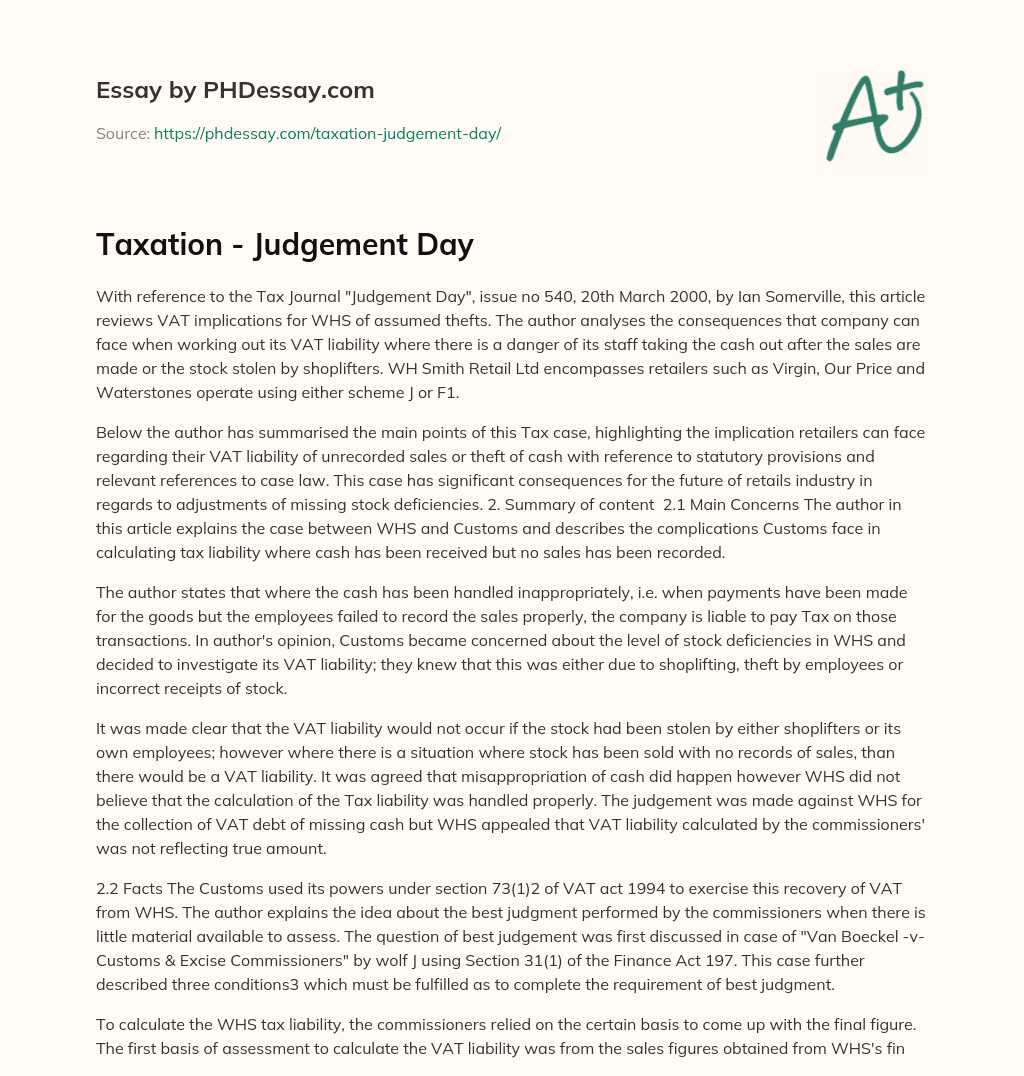 Taxation – Judgement Day essay