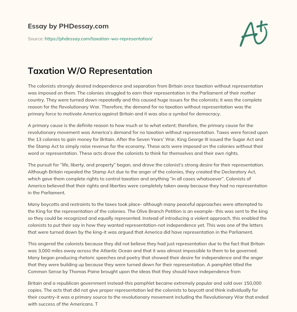 Taxation W/O Representation essay