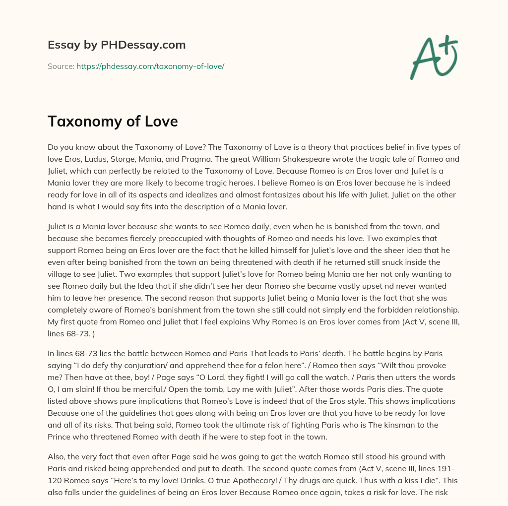 Taxonomy of Love essay