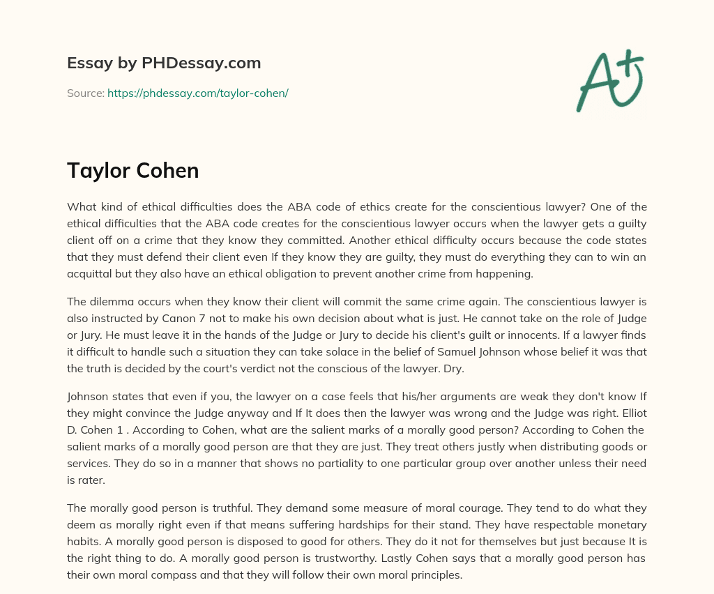 Taylor Cohen essay