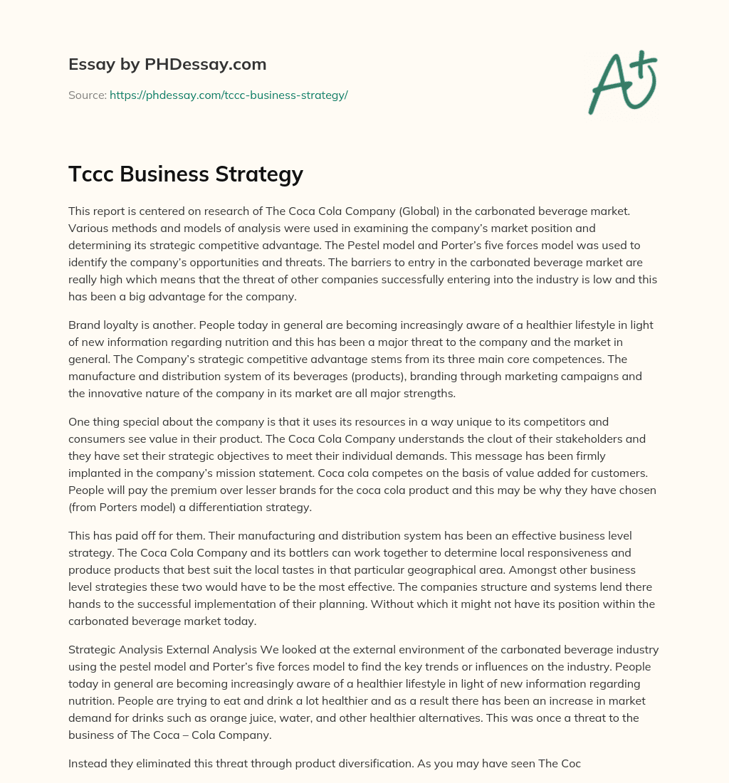 TCCC Business Strategy essay