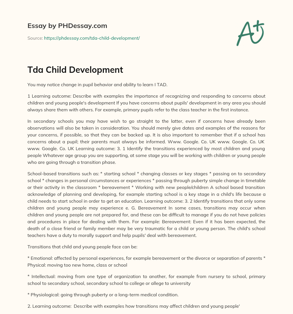 Tda Child Development essay