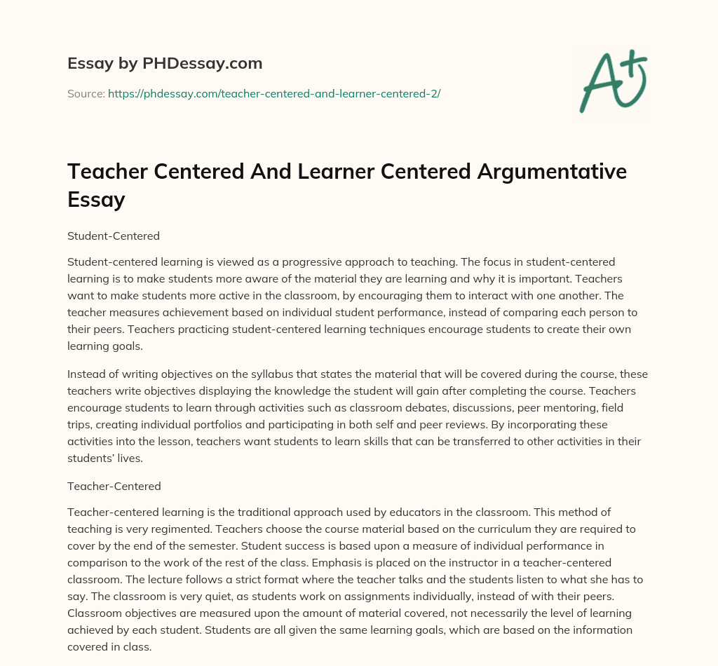 what is learner centered teaching essay