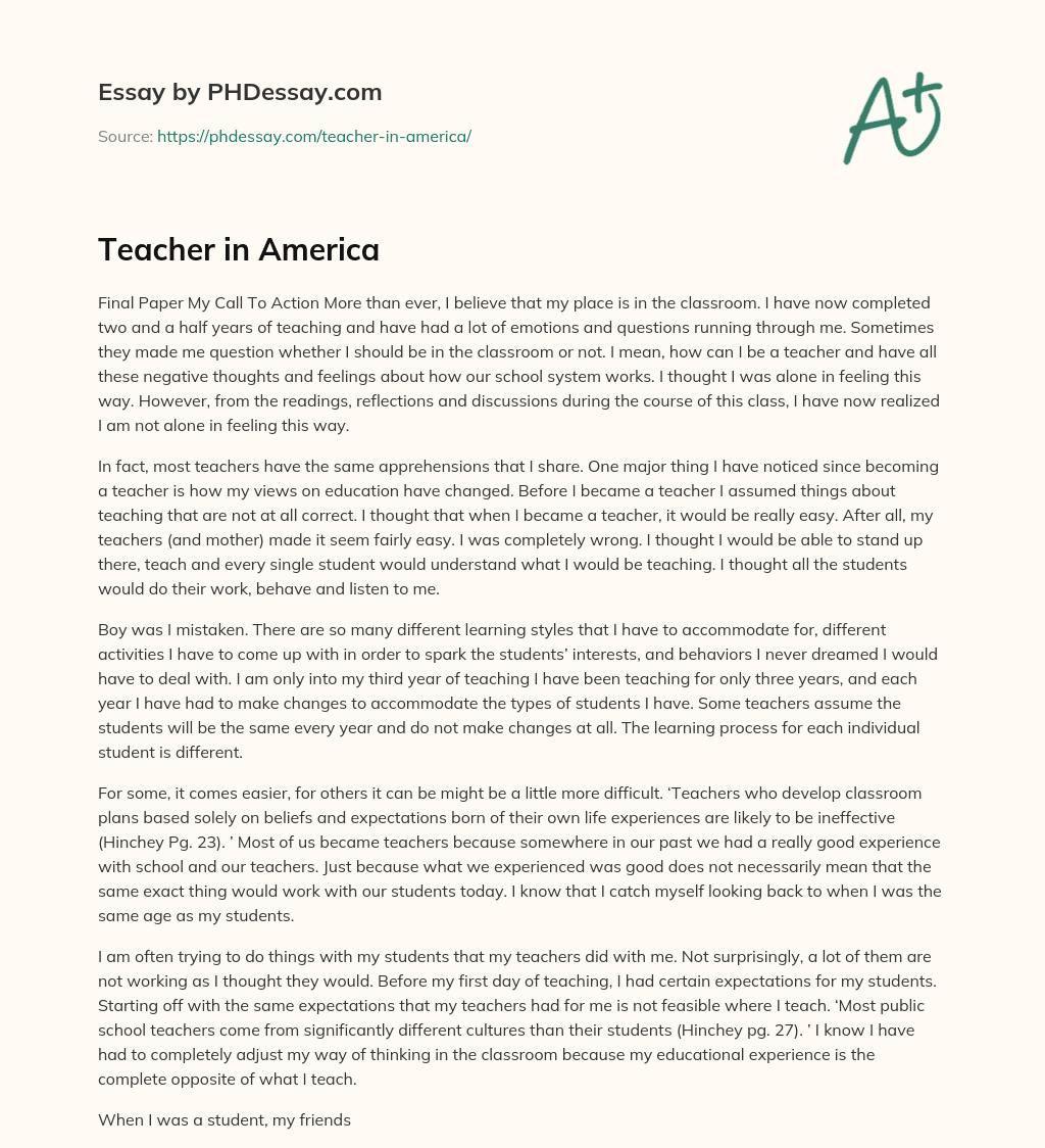 Teacher in America essay