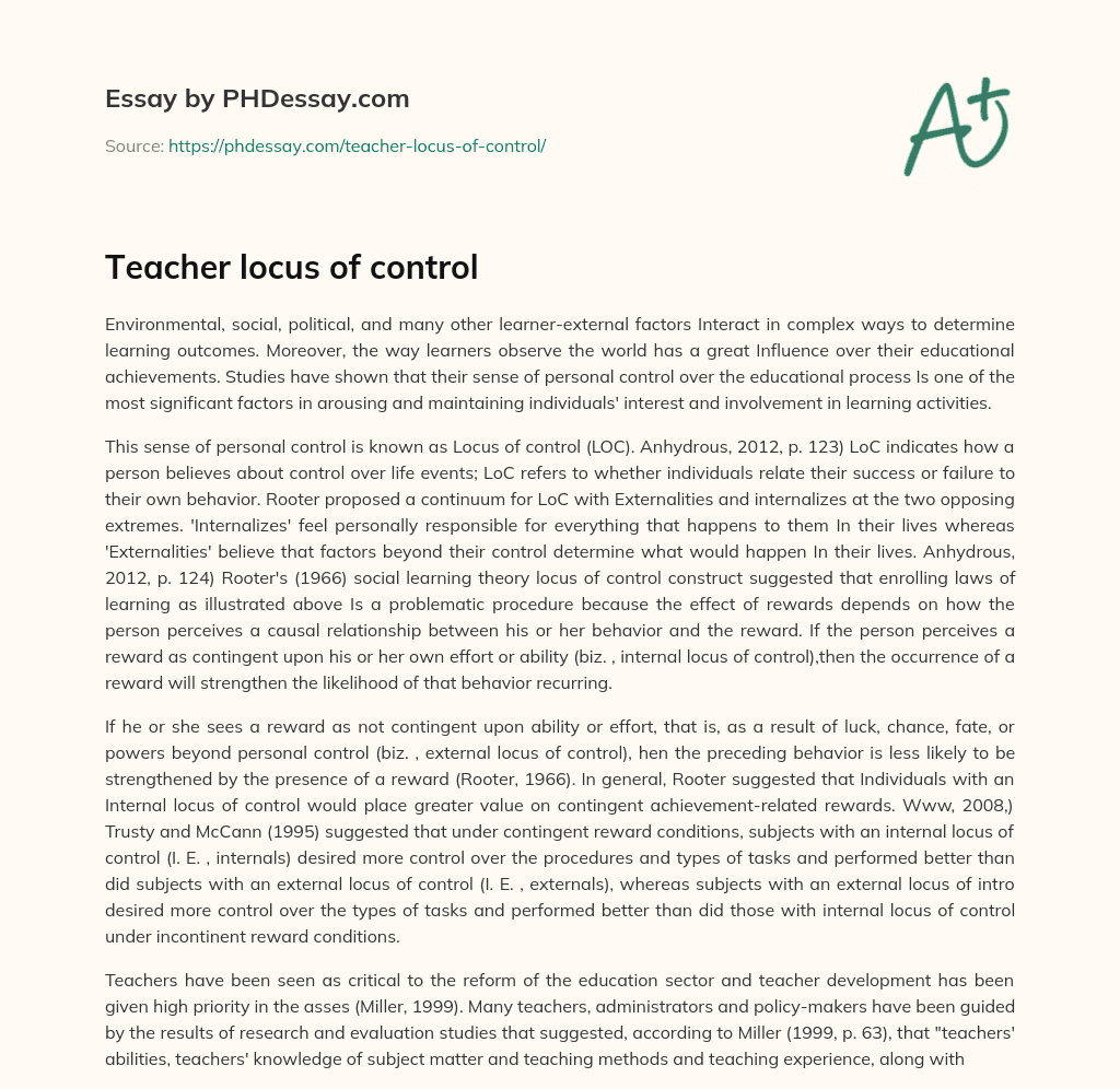 Teacher locus of control essay