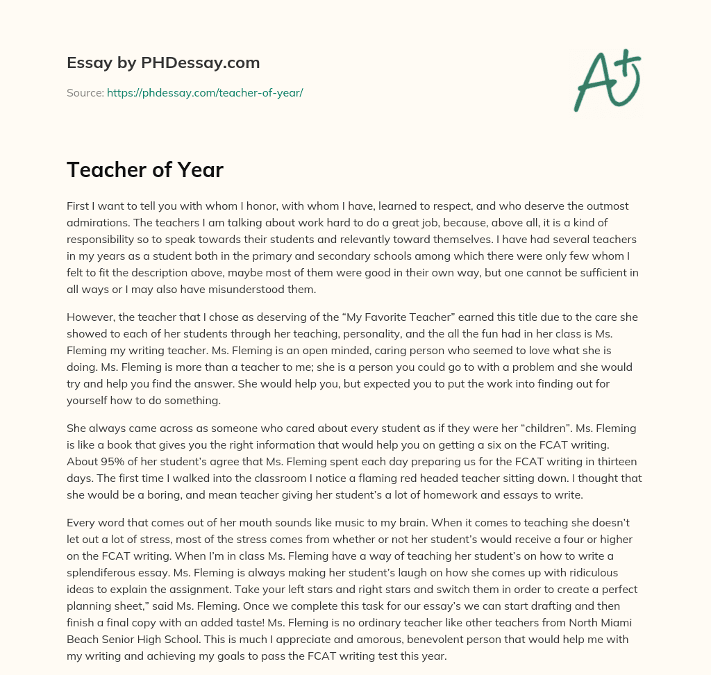 Teacher of Year essay