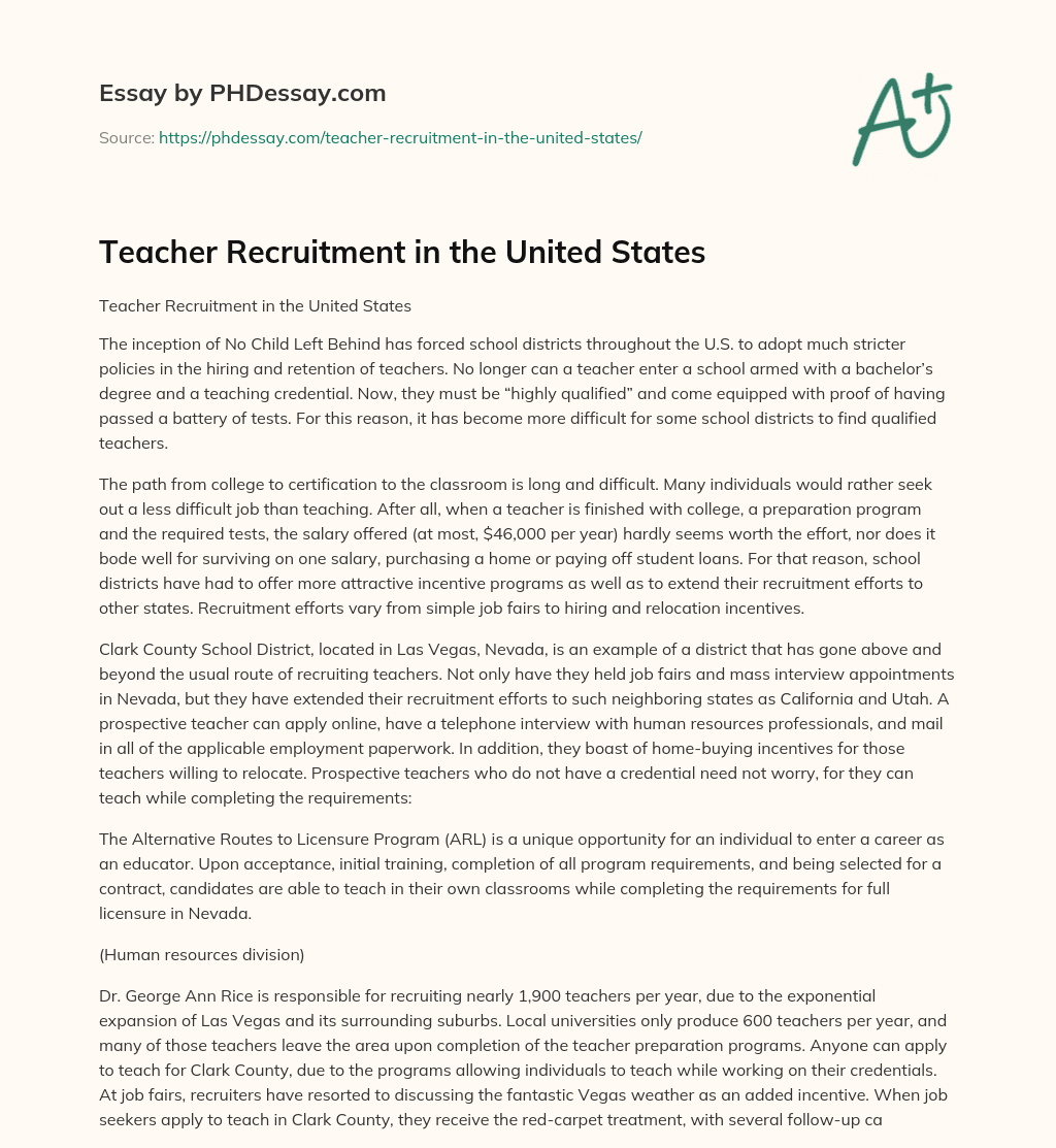 Teacher Recruitment in the United States essay