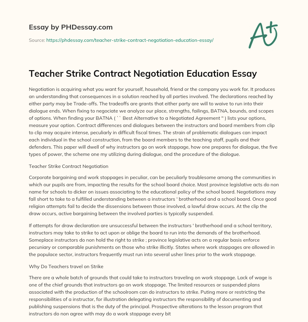 Teacher Strike Contract Negotiation Education Essay essay