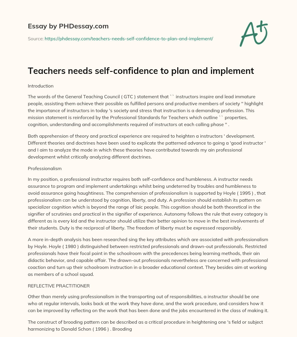 Teachers needs self-confidence to plan and implement essay