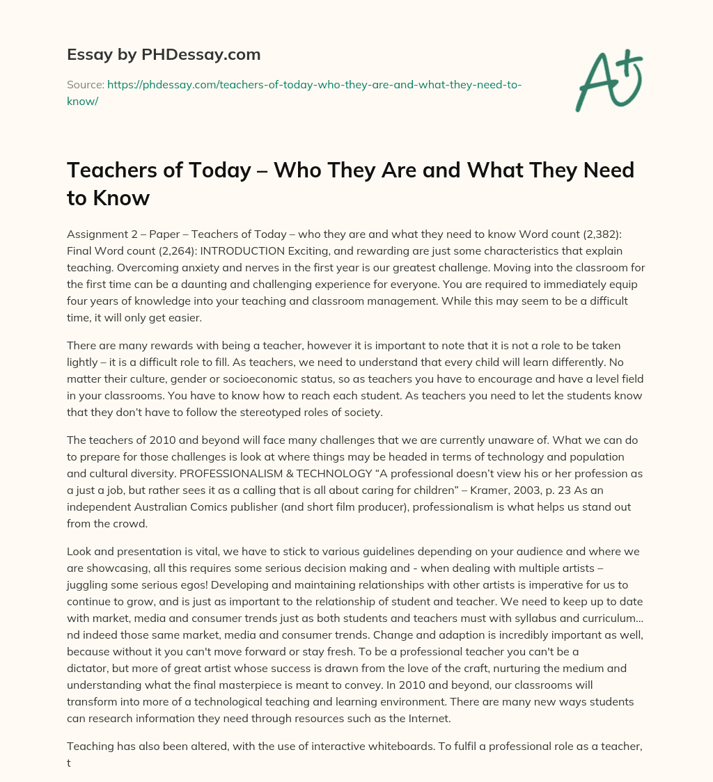 Teachers of Today – Who They Are and What They Need to Know essay