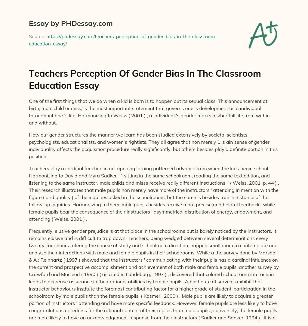 Teachers Perception Of Gender Bias In The Classroom Education Essay essay
