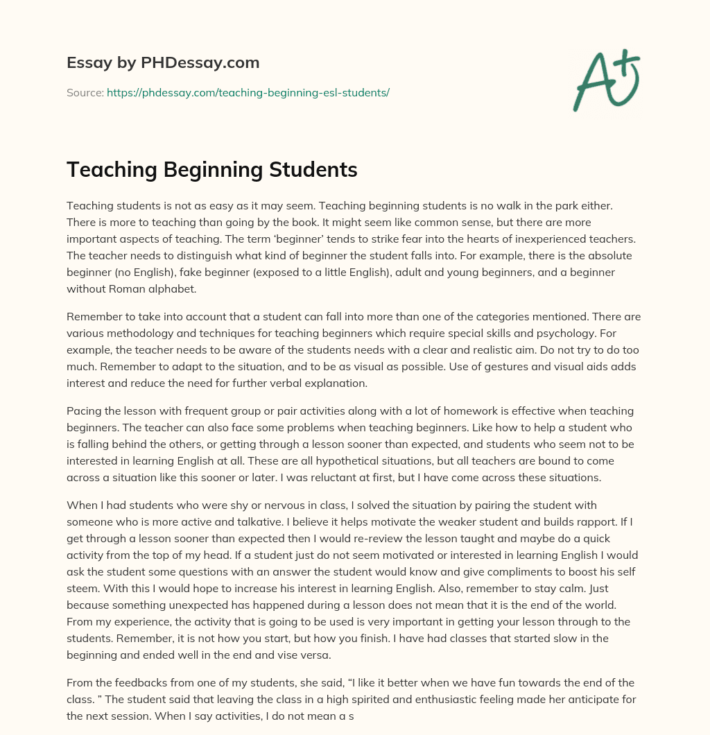 Teaching Beginning Students essay