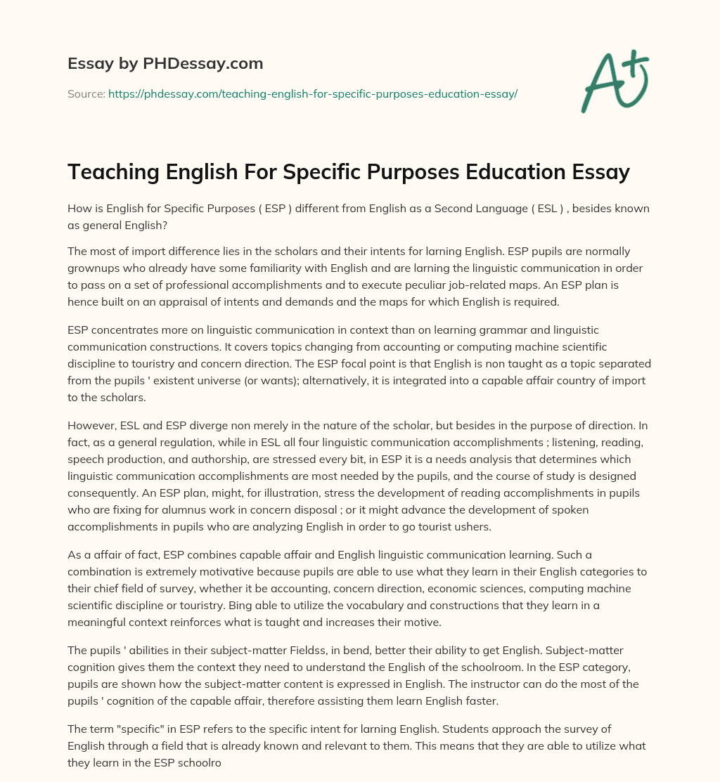 Teaching English For Specific Purposes Education Essay essay