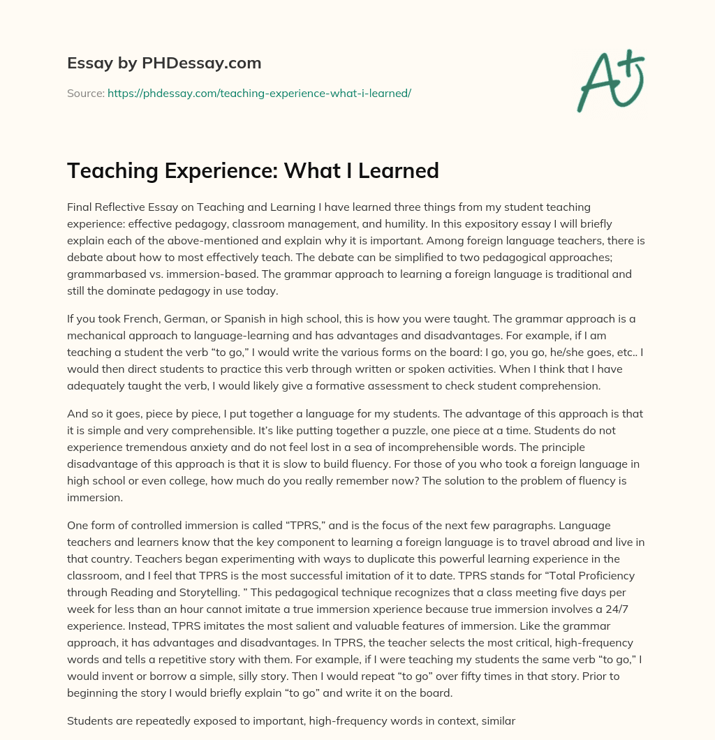 Teaching Experience: What I Learned essay