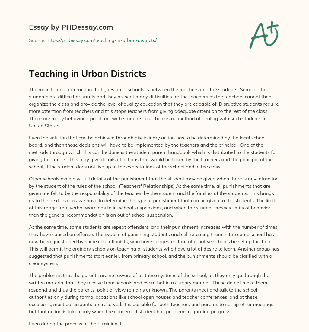 Teaching in Urban Districts essay