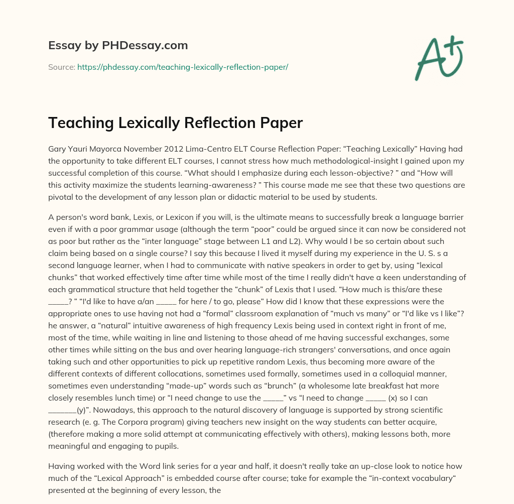 Teaching Lexically Reflection Paper essay