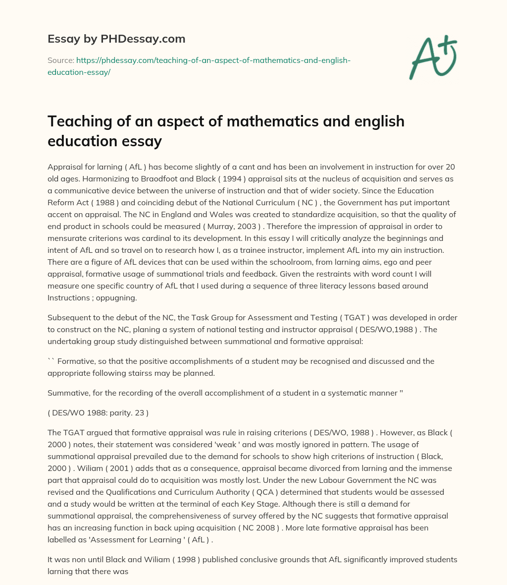 Teaching of an aspect of mathematics and english education essay essay
