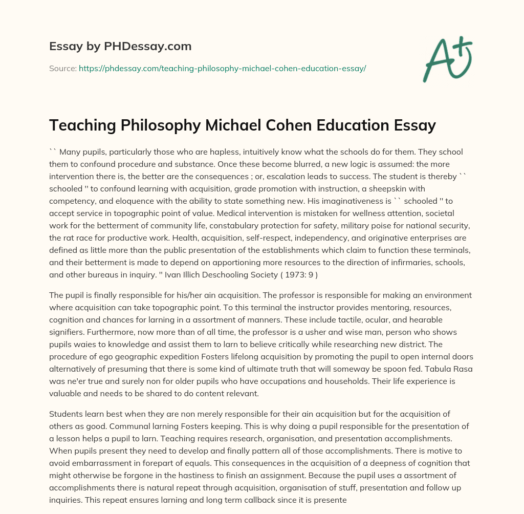 Teaching Philosophy Michael Cohen Education Essay essay