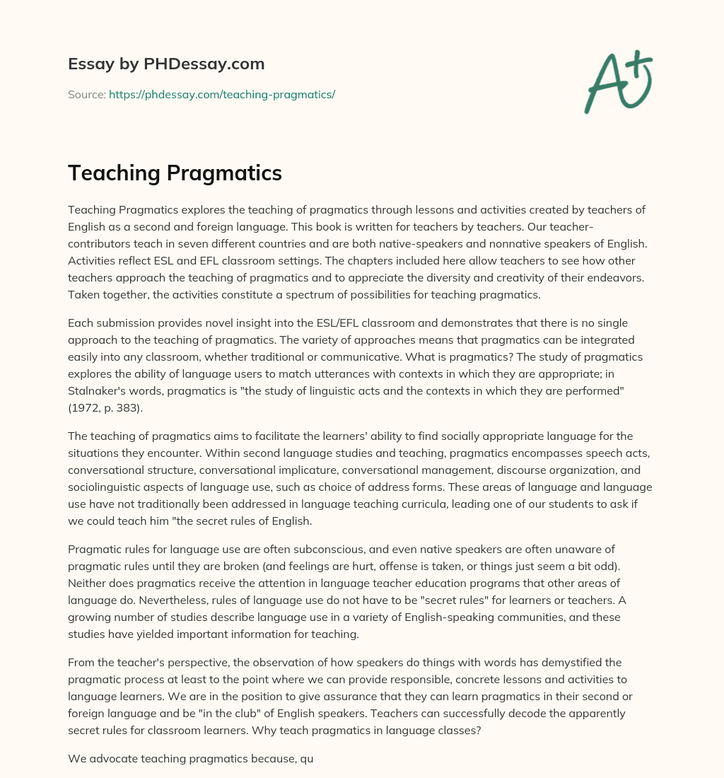 Teaching Pragmatics essay