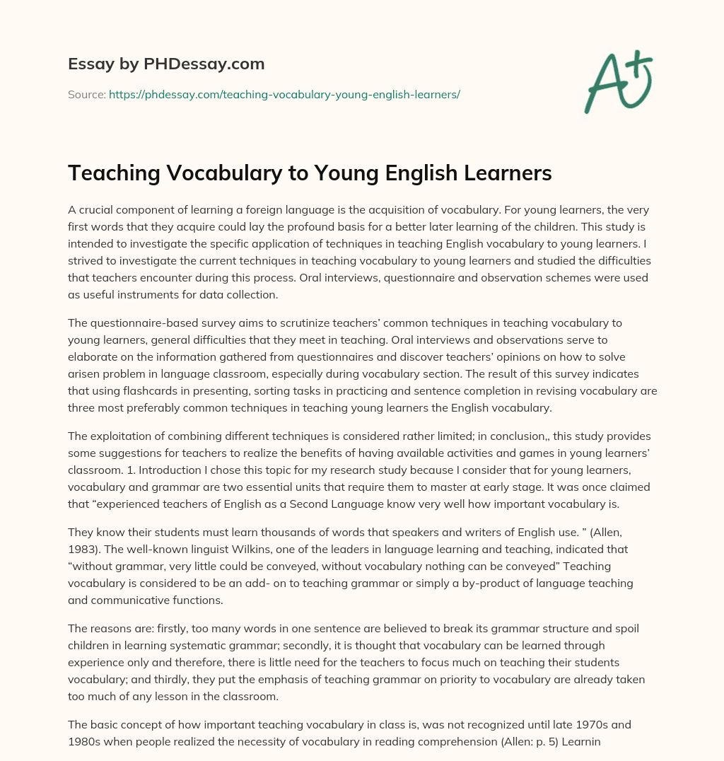 Teaching Vocabulary to Young English Learners essay