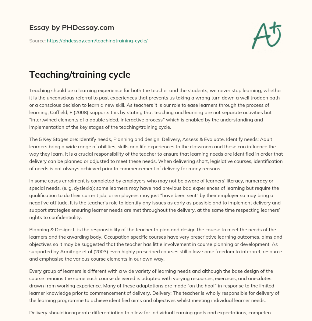 Teaching/training cycle essay
