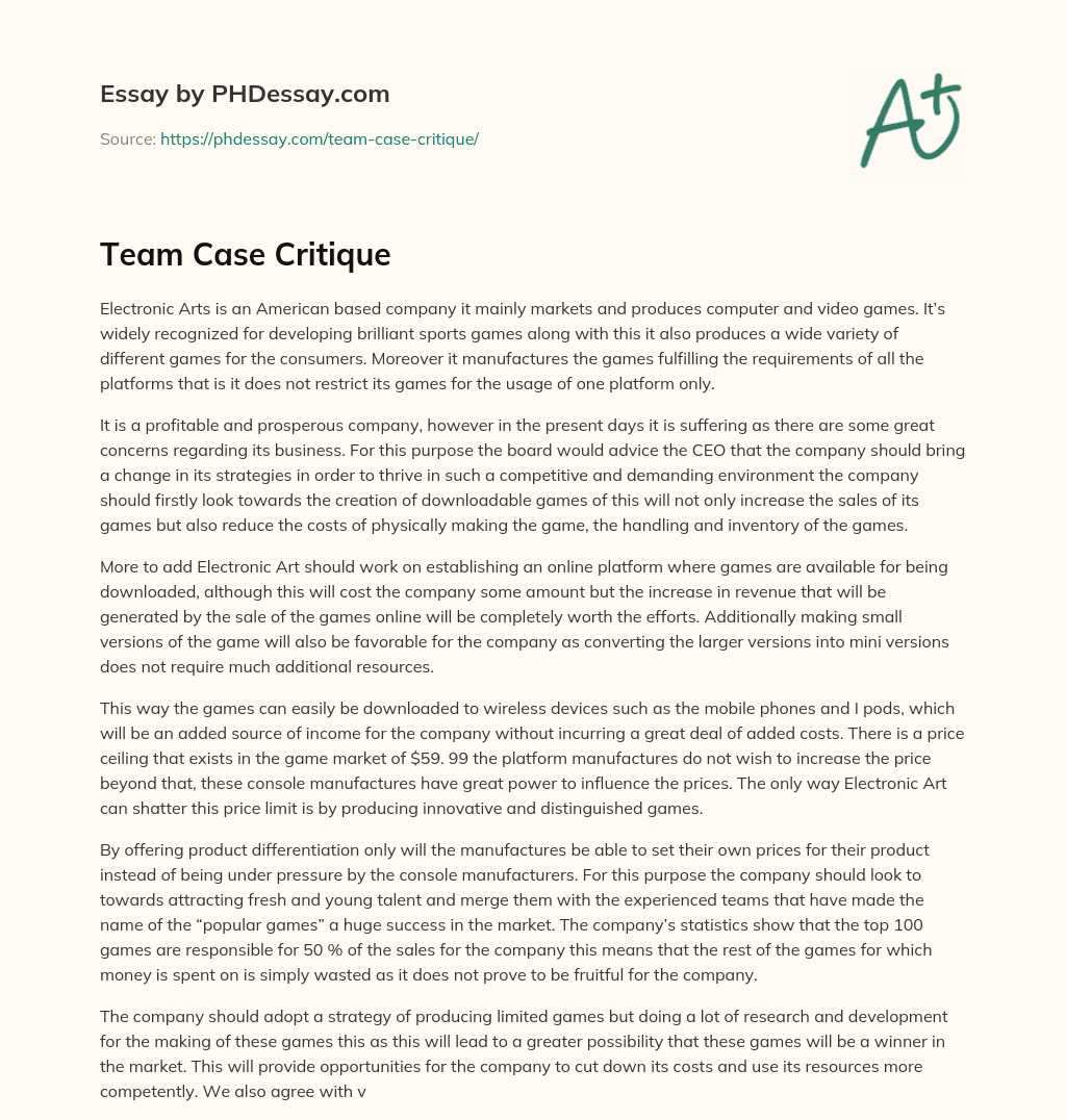 Team Case Critique essay