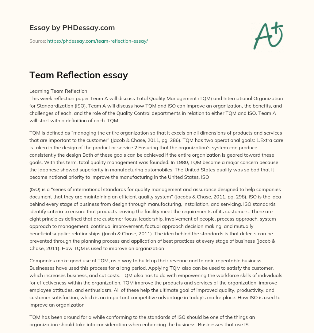 teamwork reflective essay