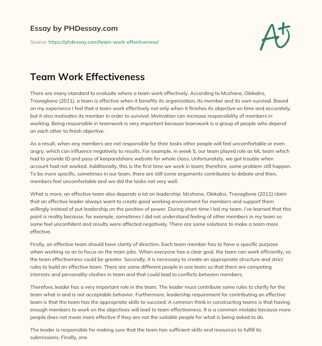 Team Work Effectiveness essay