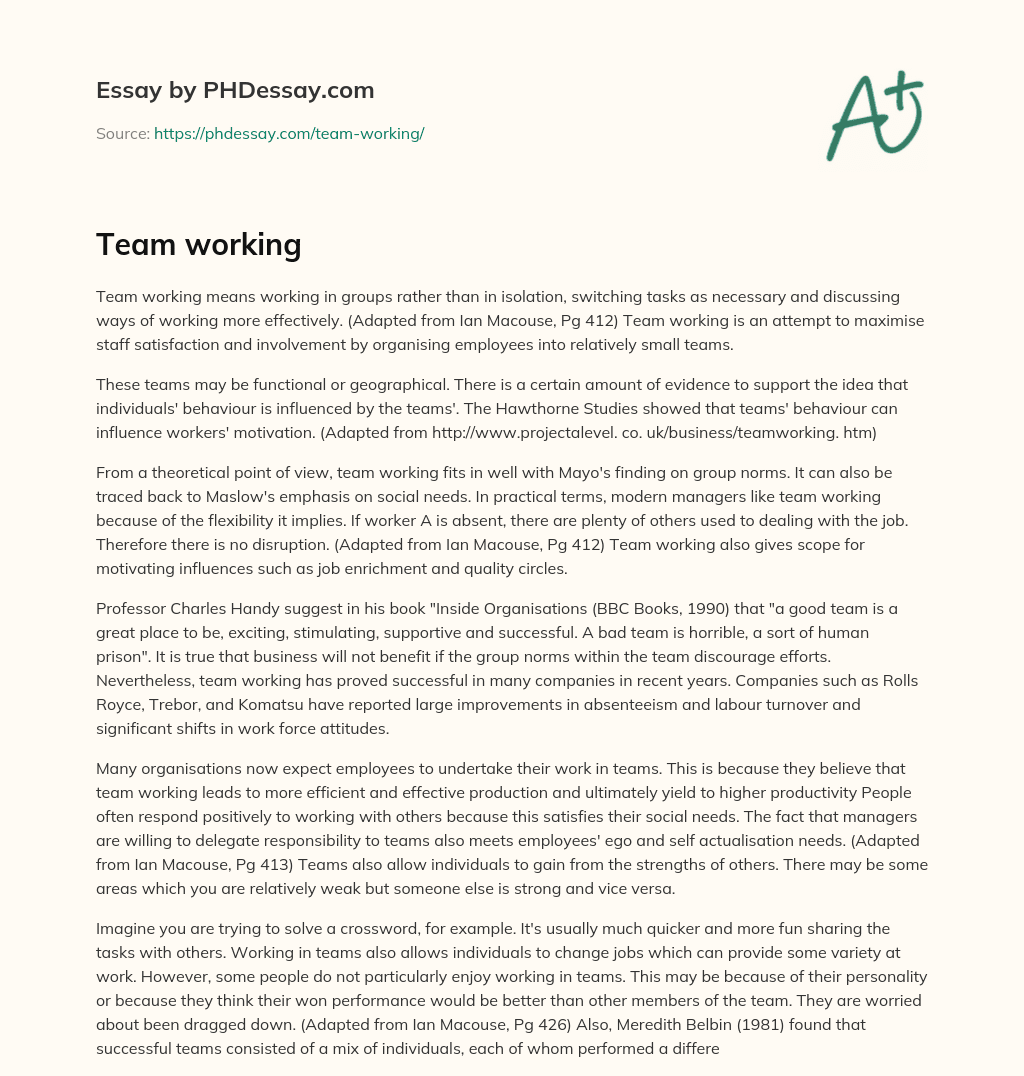 Team working essay