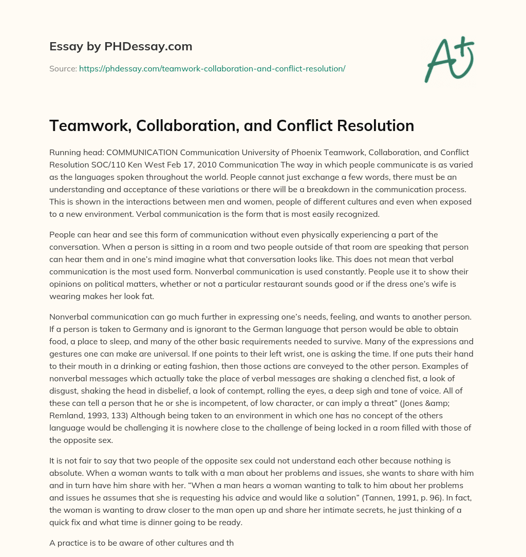 teamwork and conflict resolution essay