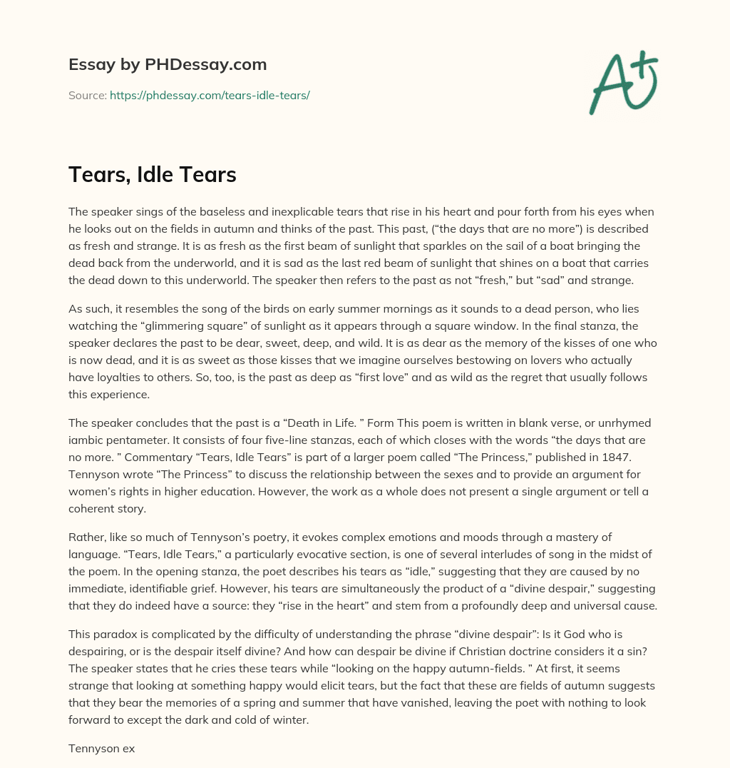 Tears, Idle Tears essay