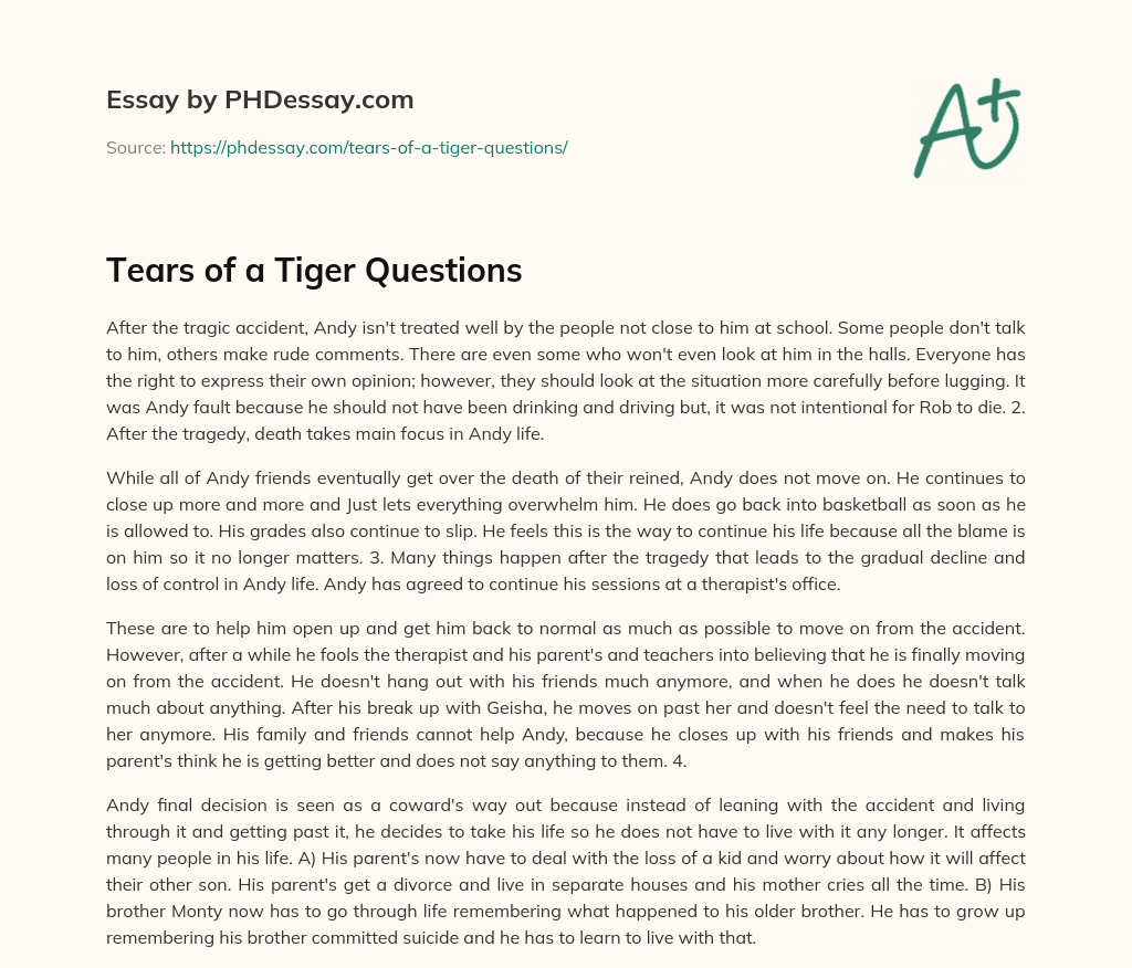 Tears of a Tiger Questions essay