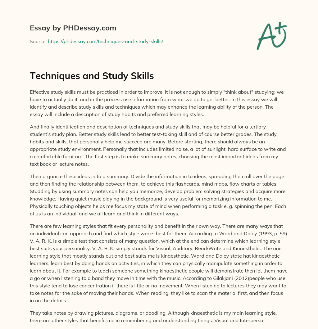 Techniques and Study Skills essay