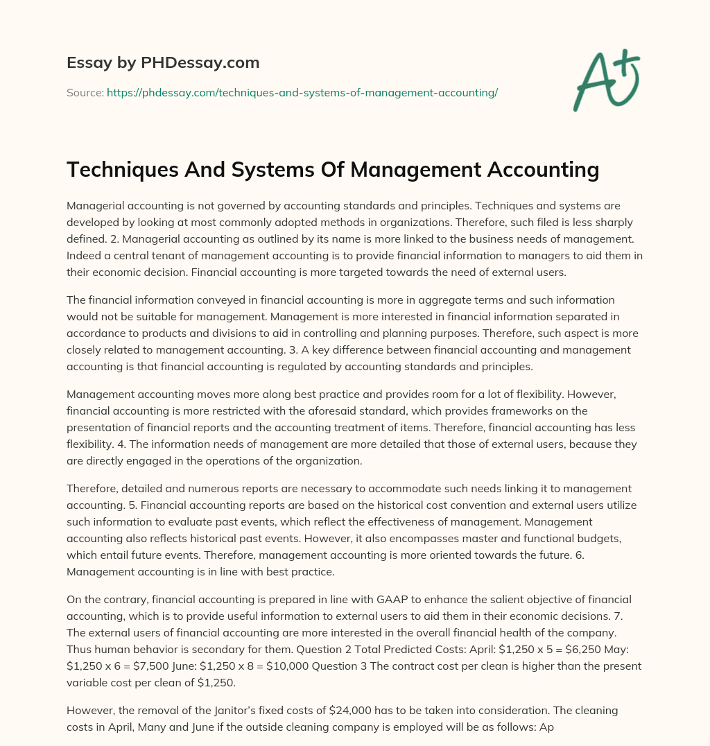Techniques And Systems Of Management Accounting essay