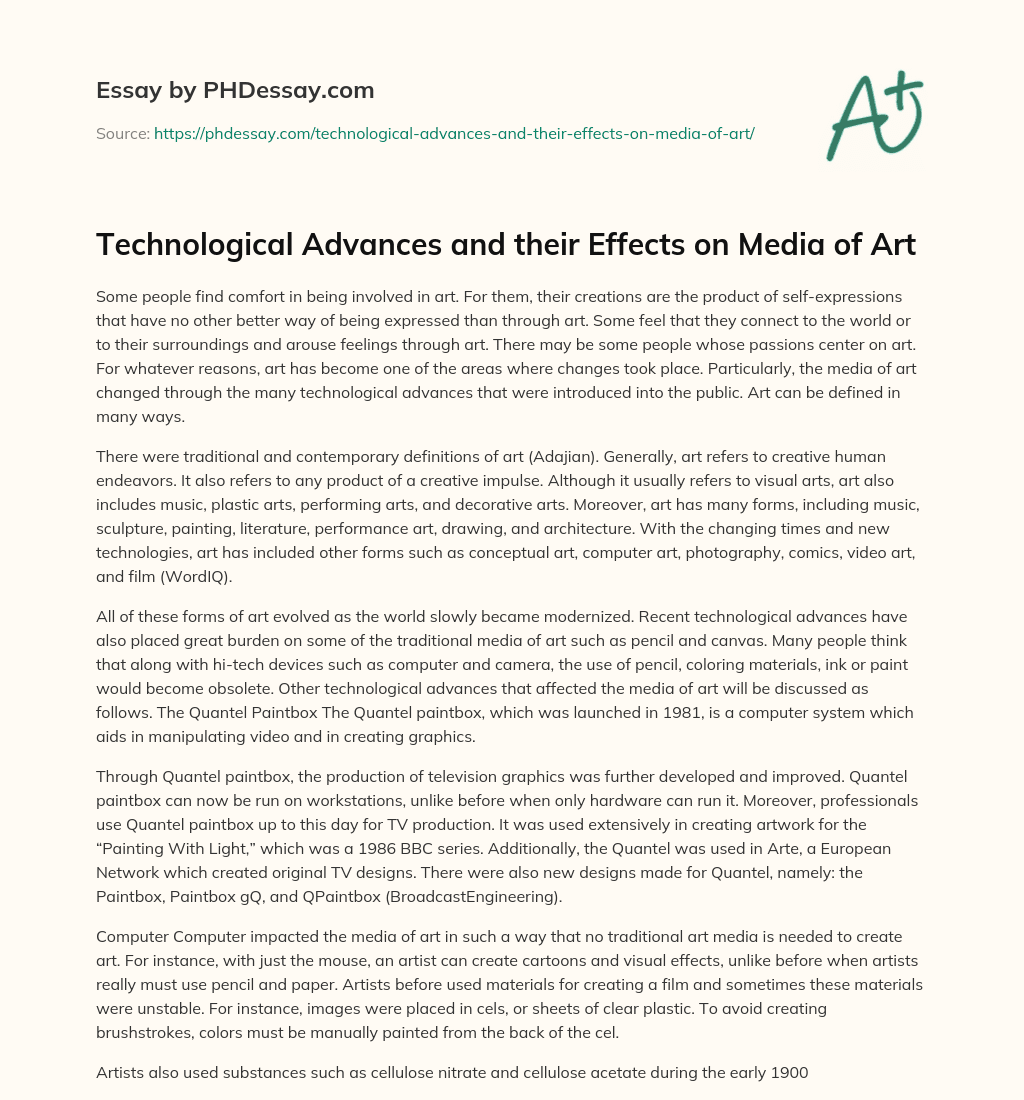 Technological Advances and their Effects on Media of Art essay