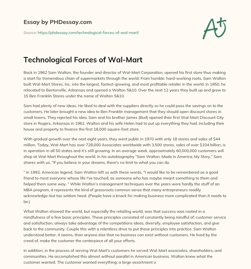 Technological Forces of Wal-Mart essay