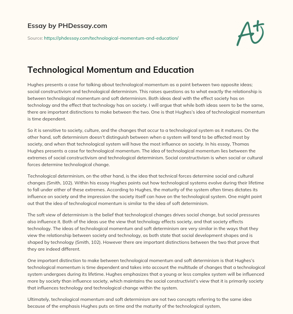 Technological Momentum and Education essay