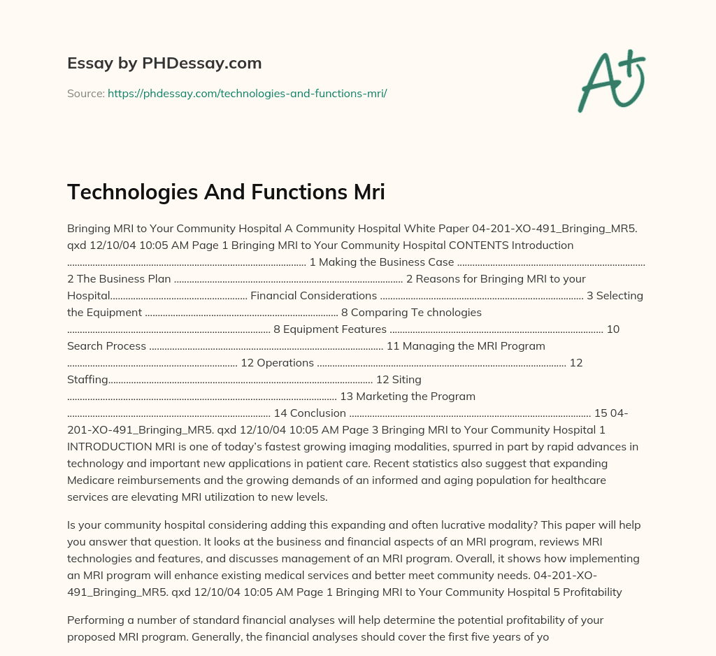 Technologies And Functions Mri essay