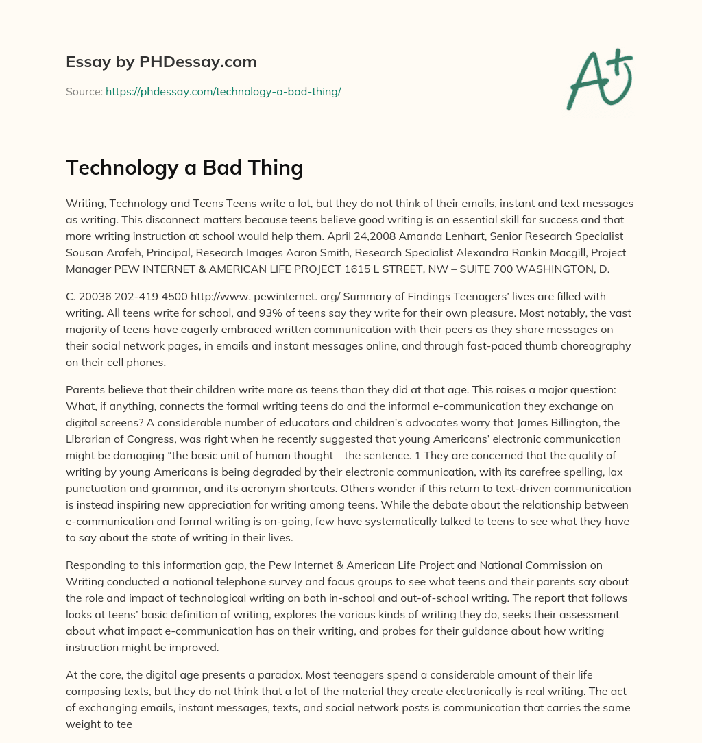 Technology a Bad Thing essay
