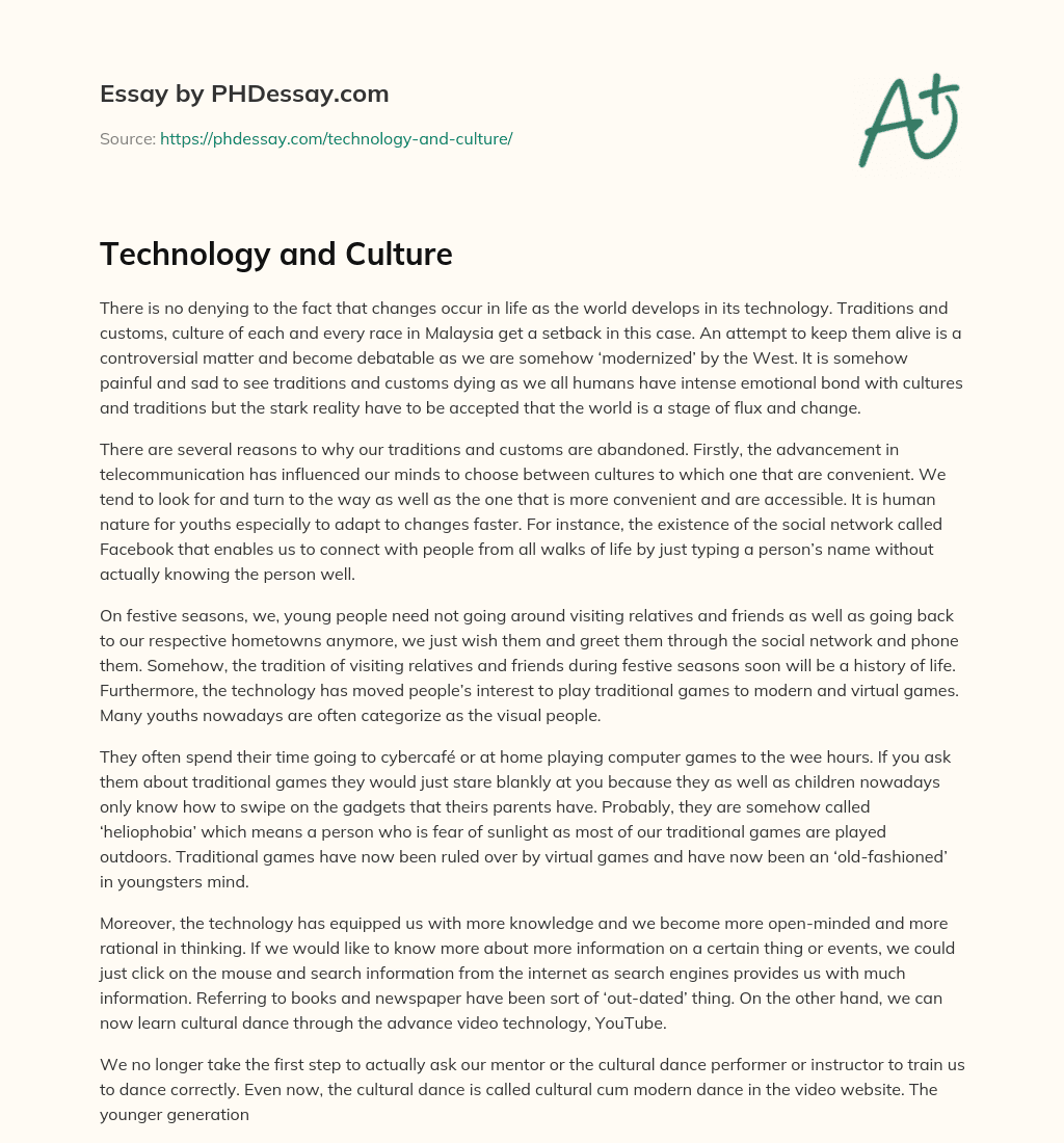 Technology and Culture essay