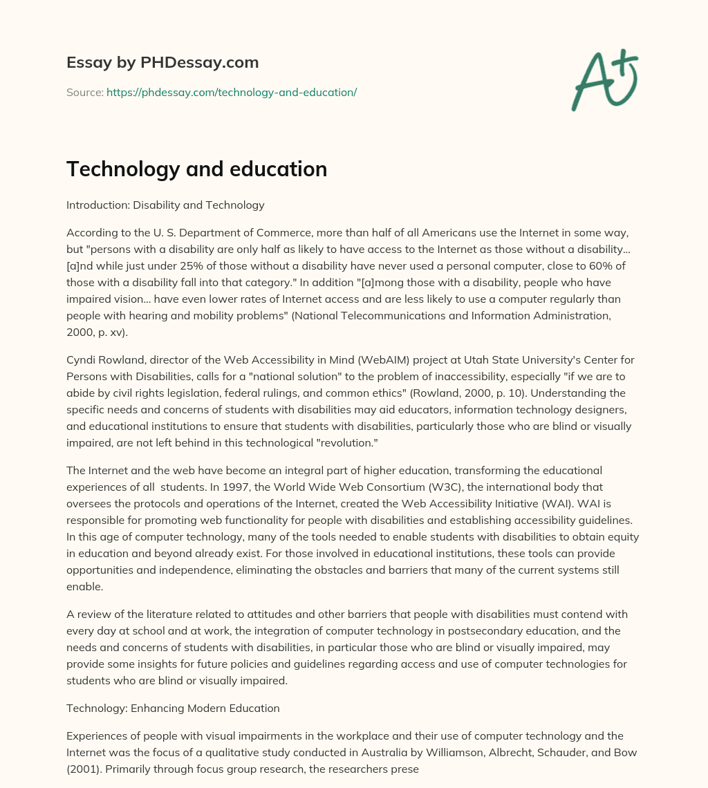 Technology and education essay