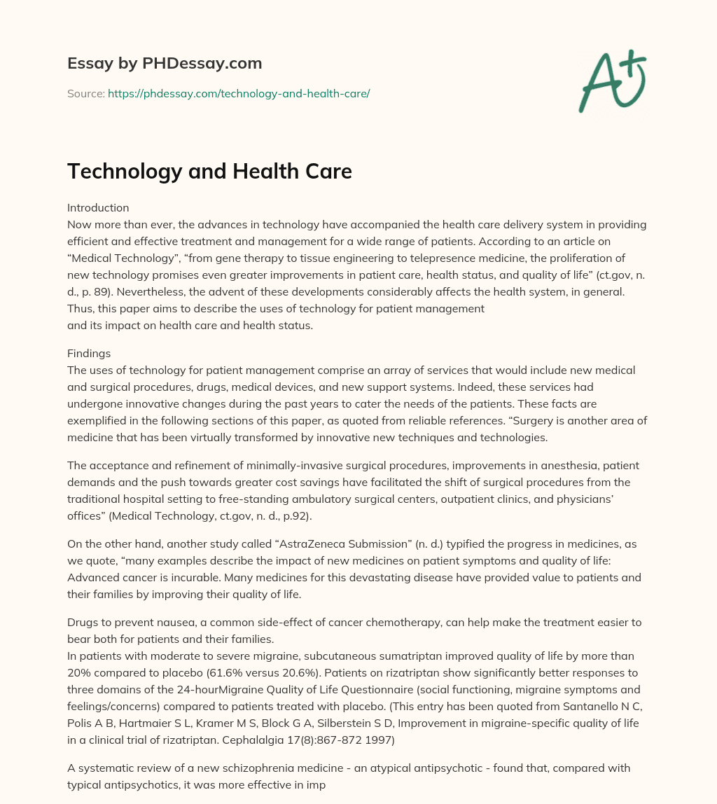 Technology and Health Care essay
